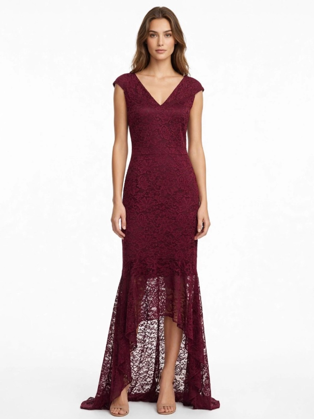MIUSOL “NWT” 2XL Magenta Lace High Low Mermaid Fishtail Gown